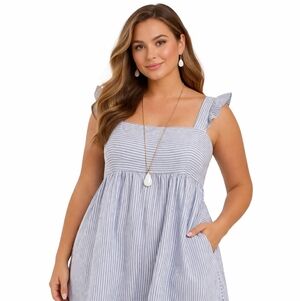 Universal Thread Stripe Blue White Seersucker Cotton Coastal Sundress. SZ:XL